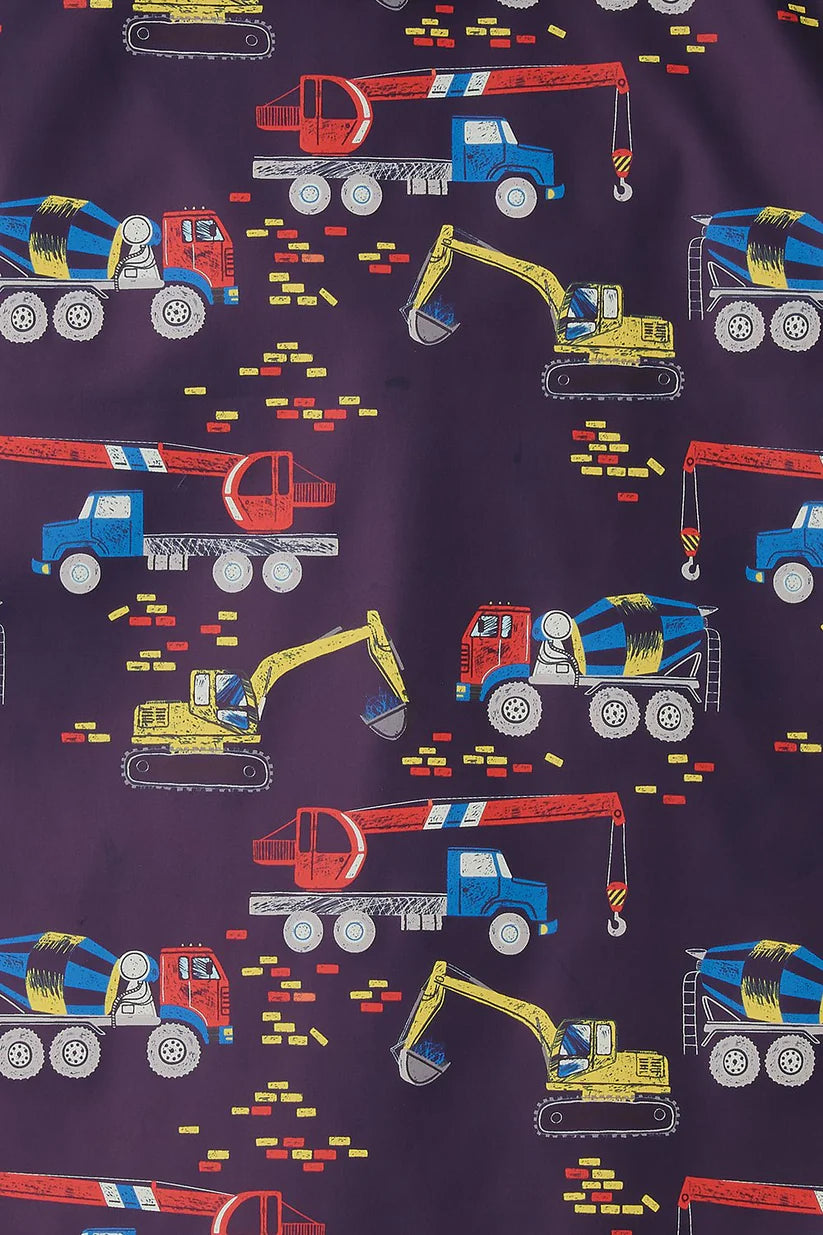 Close up of the construction vehicles printed all over 