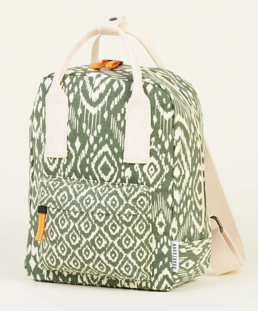 Brakeburn small Ikat Mix backpack in Khaki with an Aztec style print.