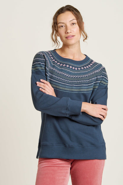 Brakeburn Womens Embroidered Neckline Crew Neck Sweatshirt - Blue