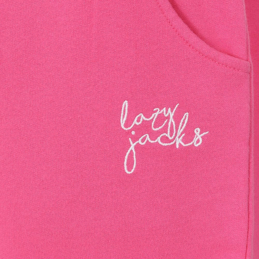 Lazy Jacks LJ55 women's jogger sweatshorts in Sorbet Pink with embroidered logo.