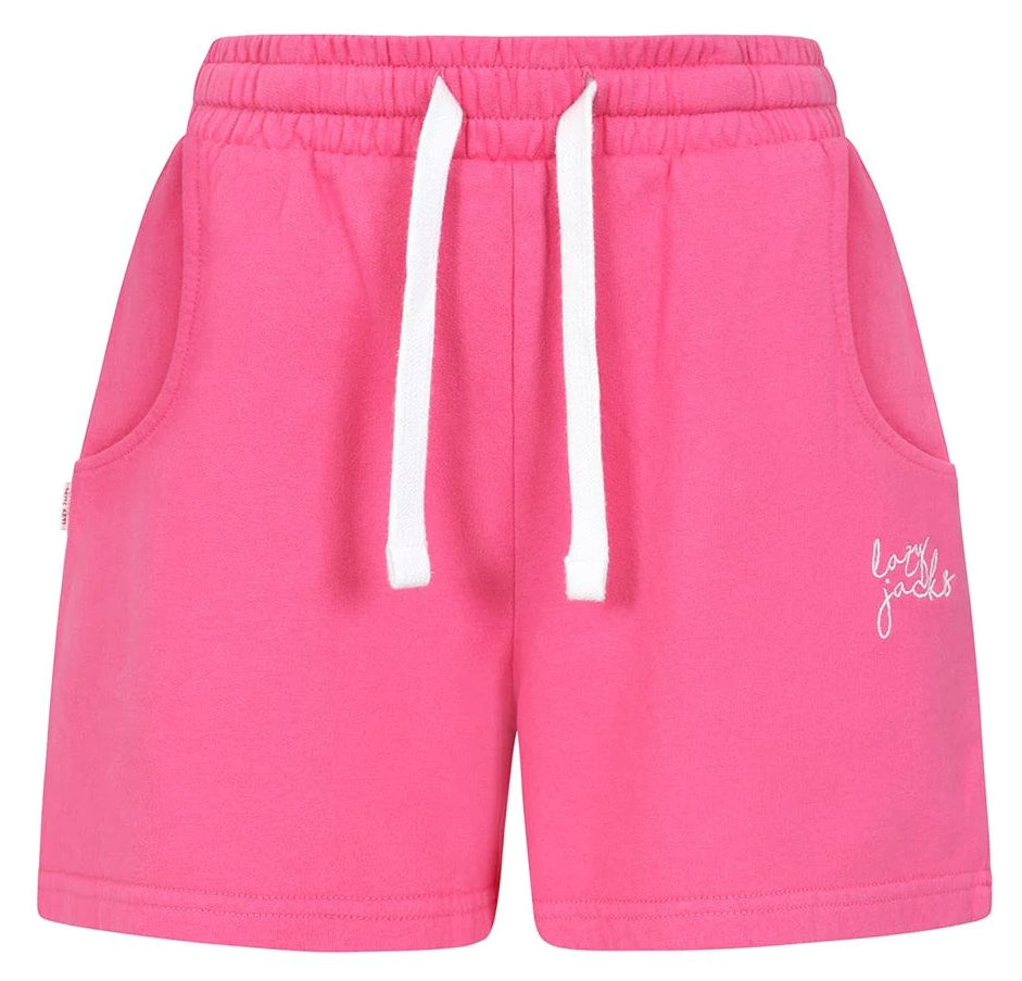 Lazy Jacks women's LJ55 drawstring sweat shorts in Sorbet Pink.