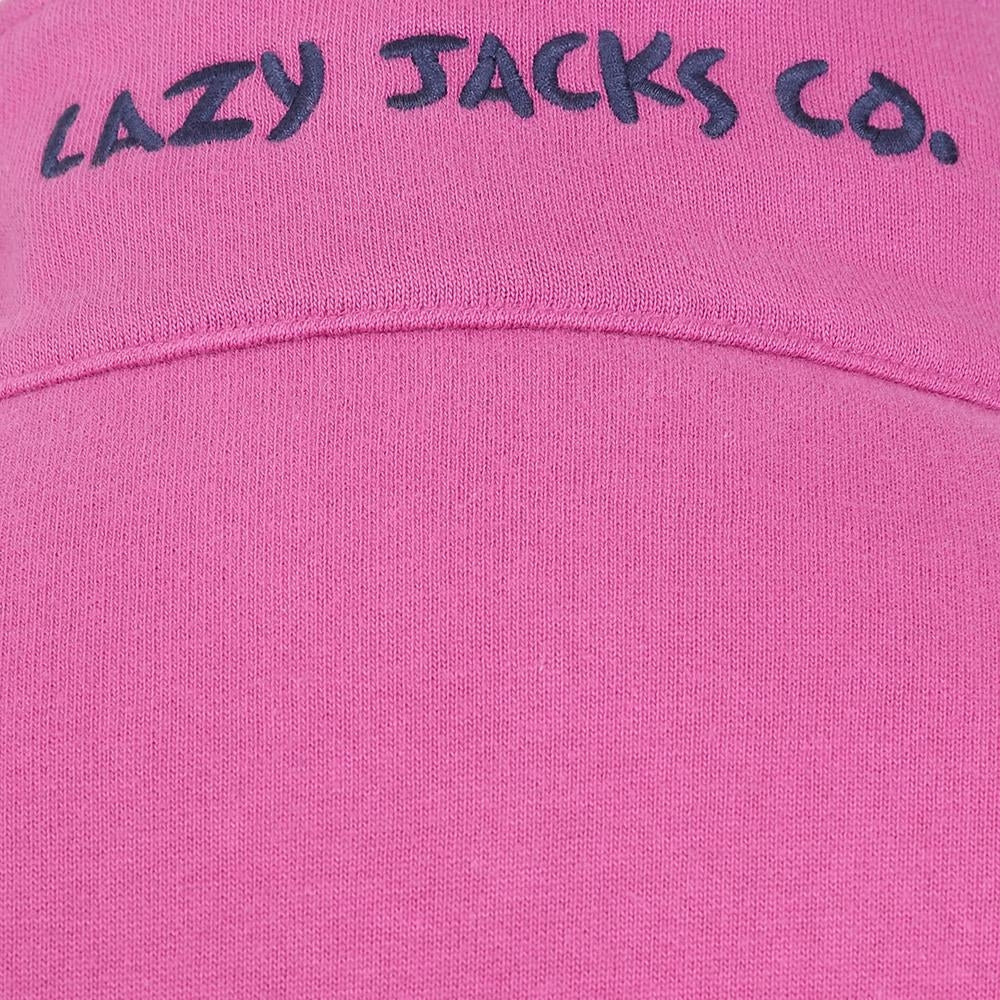 Women's Lazy Jacks LJ33 Raspbery Pink full zip sweatshirt with logo embroidered collar.