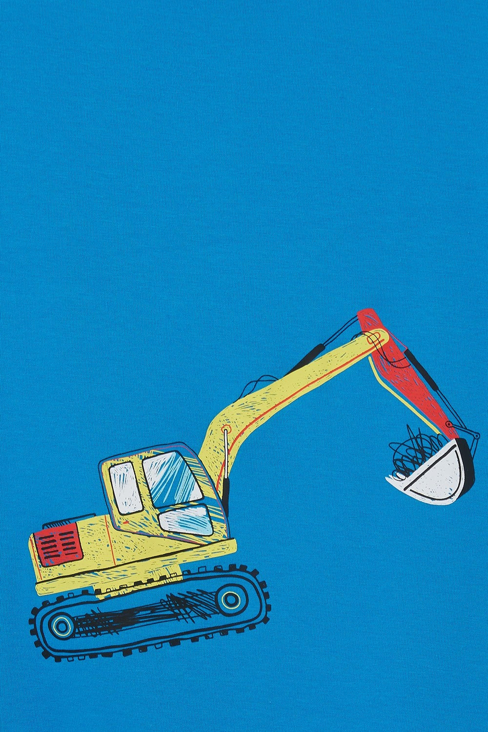 Lighthouse kids short sleeve Oliver tee in blue with yellow digger construction print.