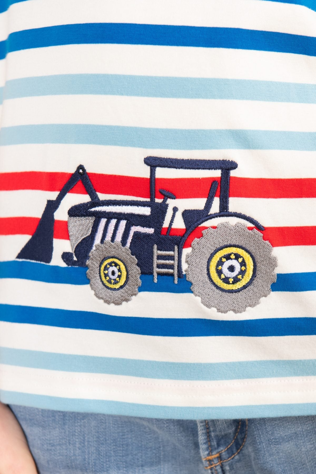 Short sleeve children's Oliver tractor embroidery stripe t-shirt from Lighthouse.