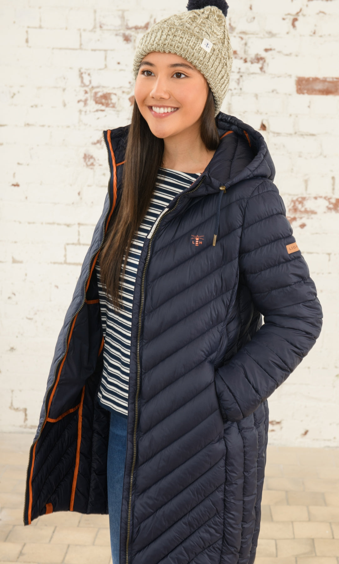 Ladies navy hooded coat hotsell