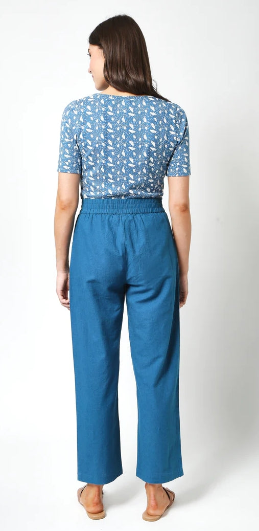 Polka dot and leaf print women's Kendal Top from Mudd & Water in Teal Blue.