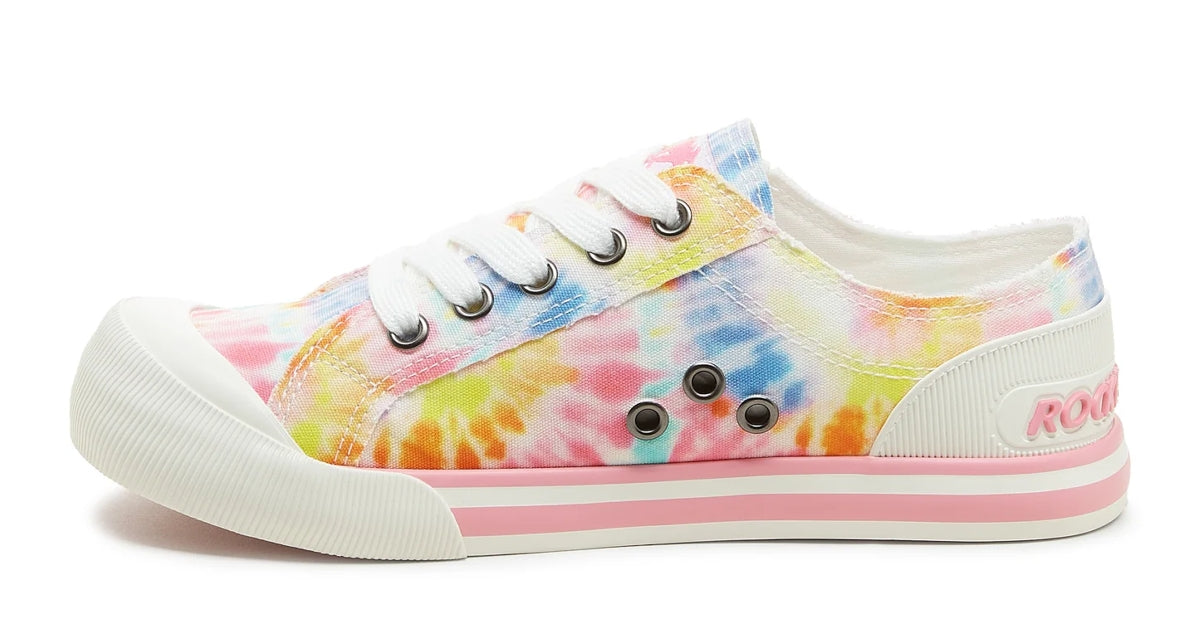 Womens multicoloured pastel lace up Jazzin tie dye cotton canvas trainers from Rocket Dog.