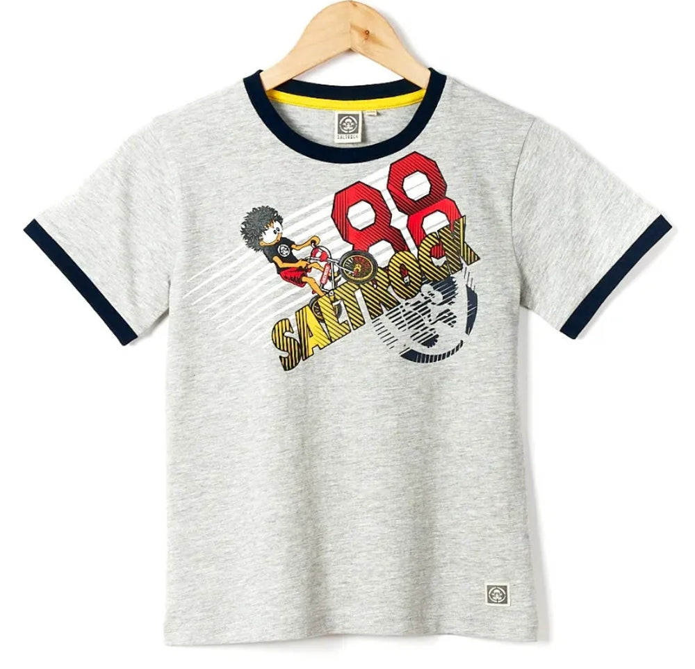 Saltrock kid's Bandit short sleeve tee in Grey with BMX theme print.