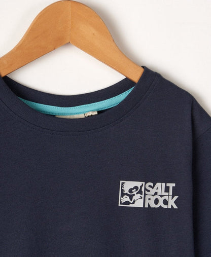 Kids Tok Corp tee from Saltrock in Dark Blue with small logo print on the chest.