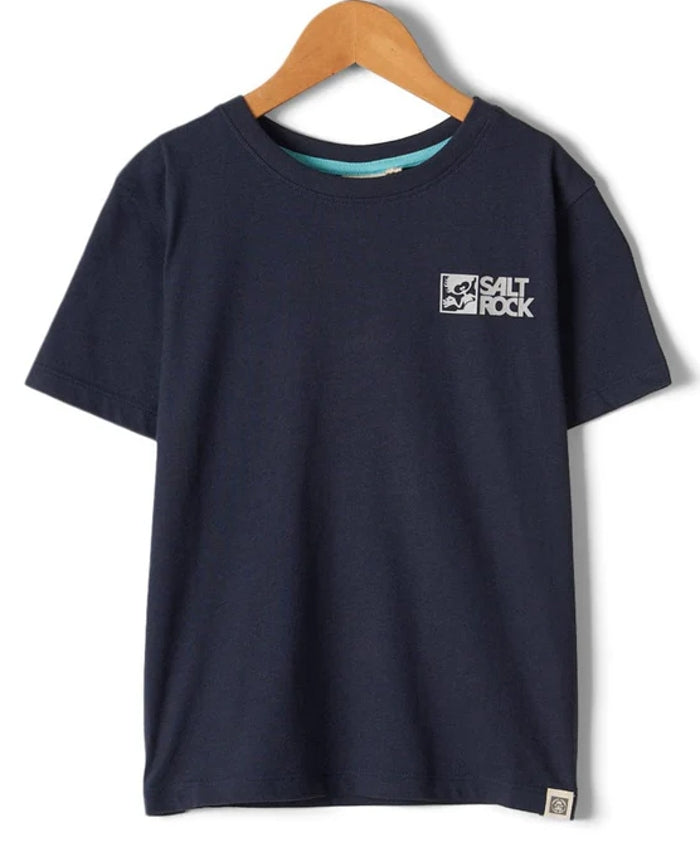 Saltrock kid's short sleeve round neck Tok Corp logo print tee in Dark Blue.