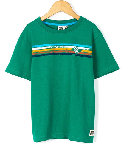 Saltrock kid's Tok Stripe short sleeve tee in Bright Green with distressed style prints and logo across the chest.