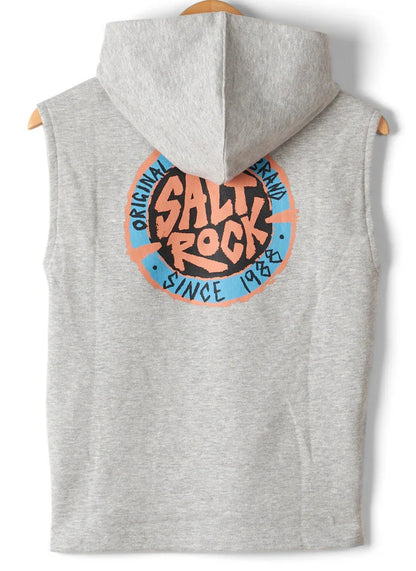 Saltrock kid's sleeveless Original SR circular logo print hoodie in Grey.