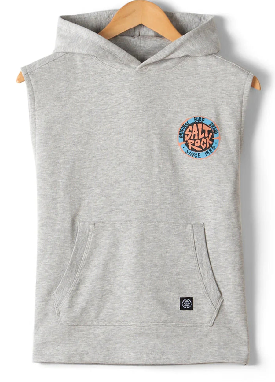 Kids Saltrock Original SR circular logo print sleeveless hoodie in Grey.