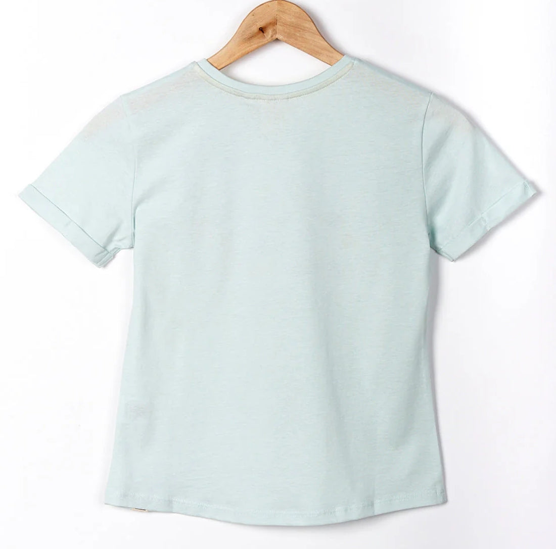 Saltrock cchildren's short sleeve Seabed tee in Light Blue with logo print on the front and plain back.