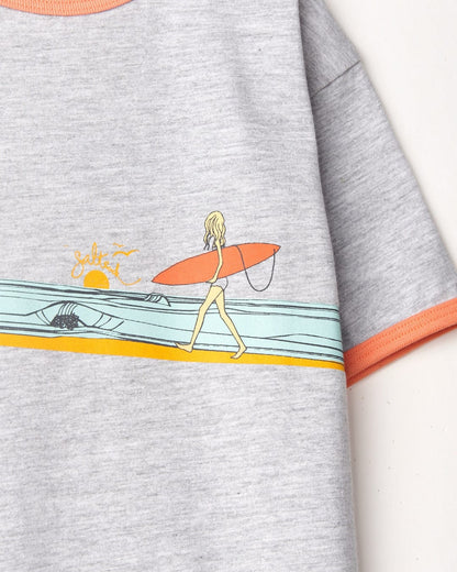 Kid's Waveline tee from Saltrock in Grey with a wave and surfer print on the chest.