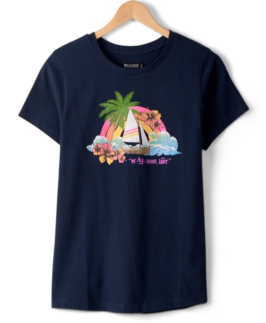 Saltrock women's short sleeve Floral Lost Ships printed t-shirt in Navy.