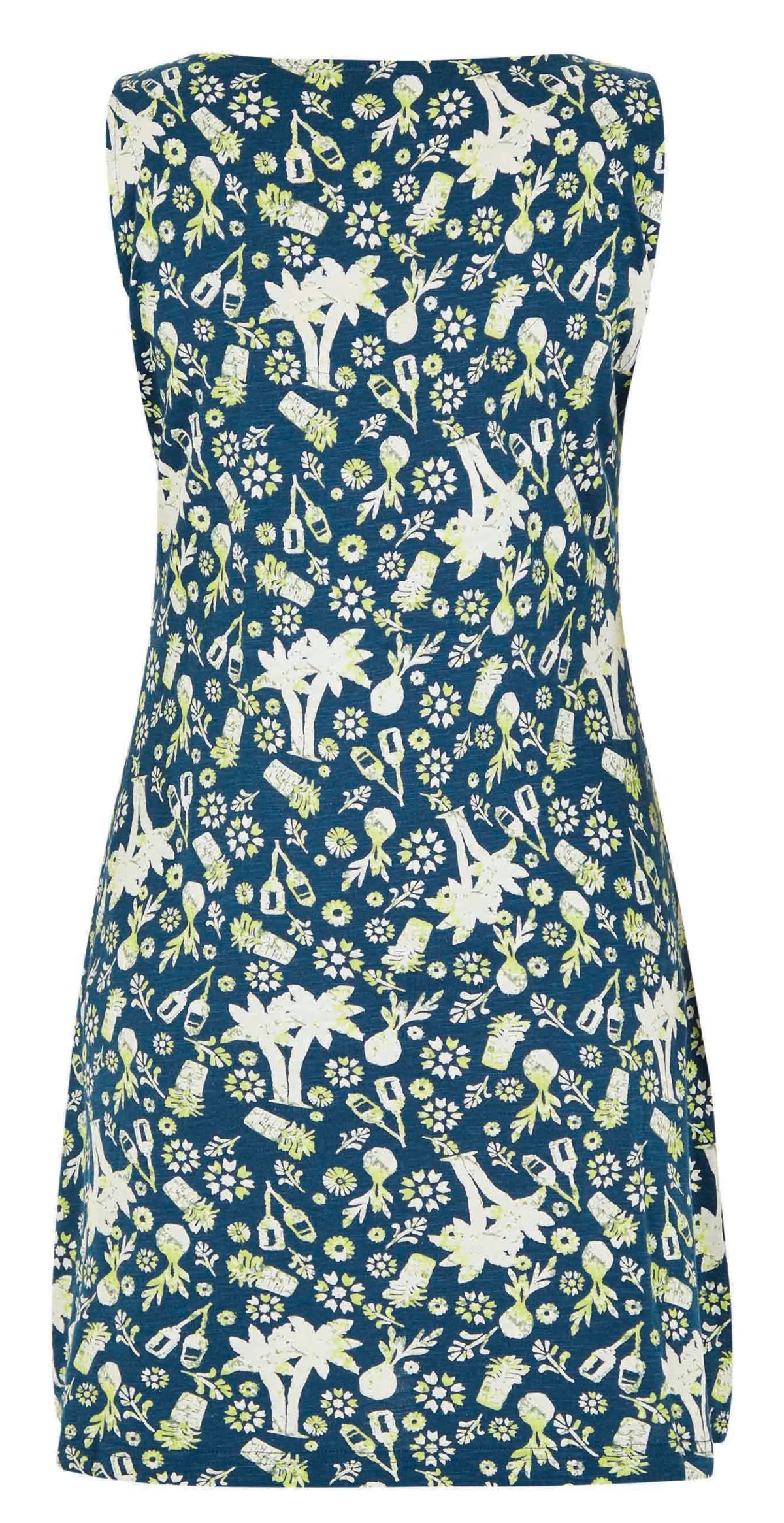 Ensign Blue with a tropical print women's sleeveless Indus tunic from Weird Fish.