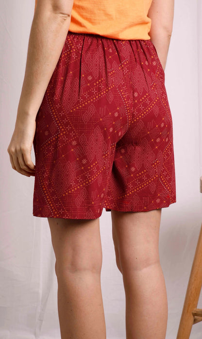 Weird Fish women's Sundance viscose shorts in Chilli Red with Moroccan style print.