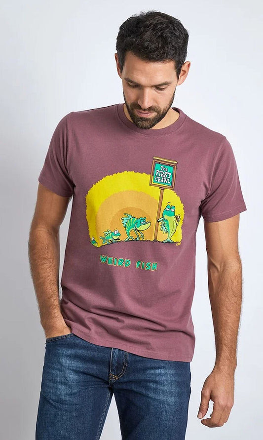 Weird Fish Mens 'First Crawl' Printed Tee - Crushed Berry