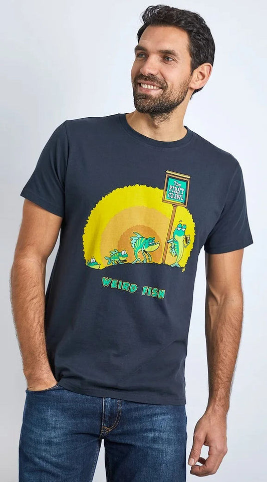 Weird Fish Mens 'First Crawl' Printed Tee - Navy